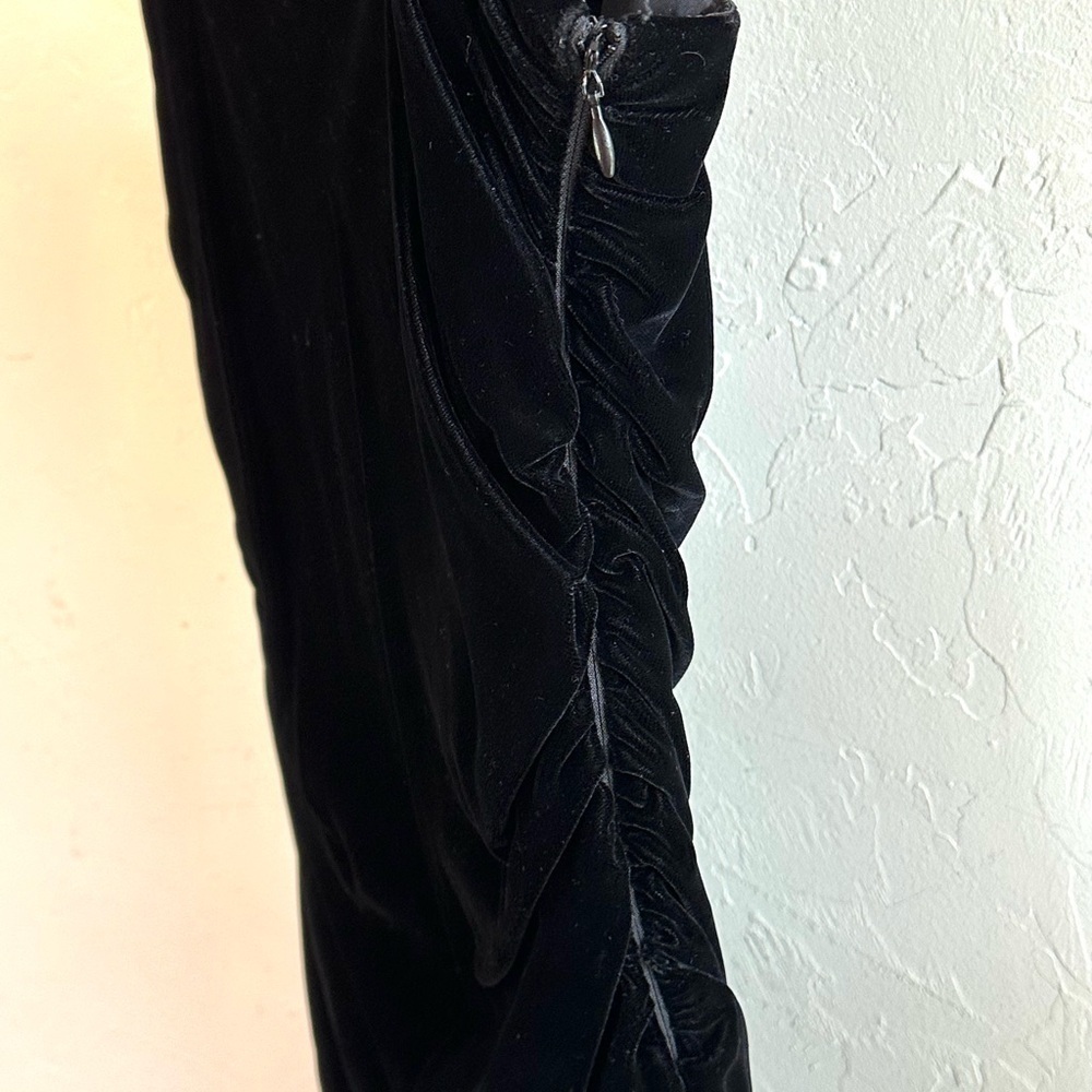 Vintage Oscar de la Renta Black Velvet Ruched Sides Bow Straps Formal Dress Sz S - Picture 6 of 17